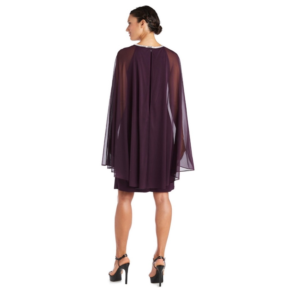 NWT R&M Richards Rhinestone-Neck Caped Dress Size 12 - Picture 2 of 7